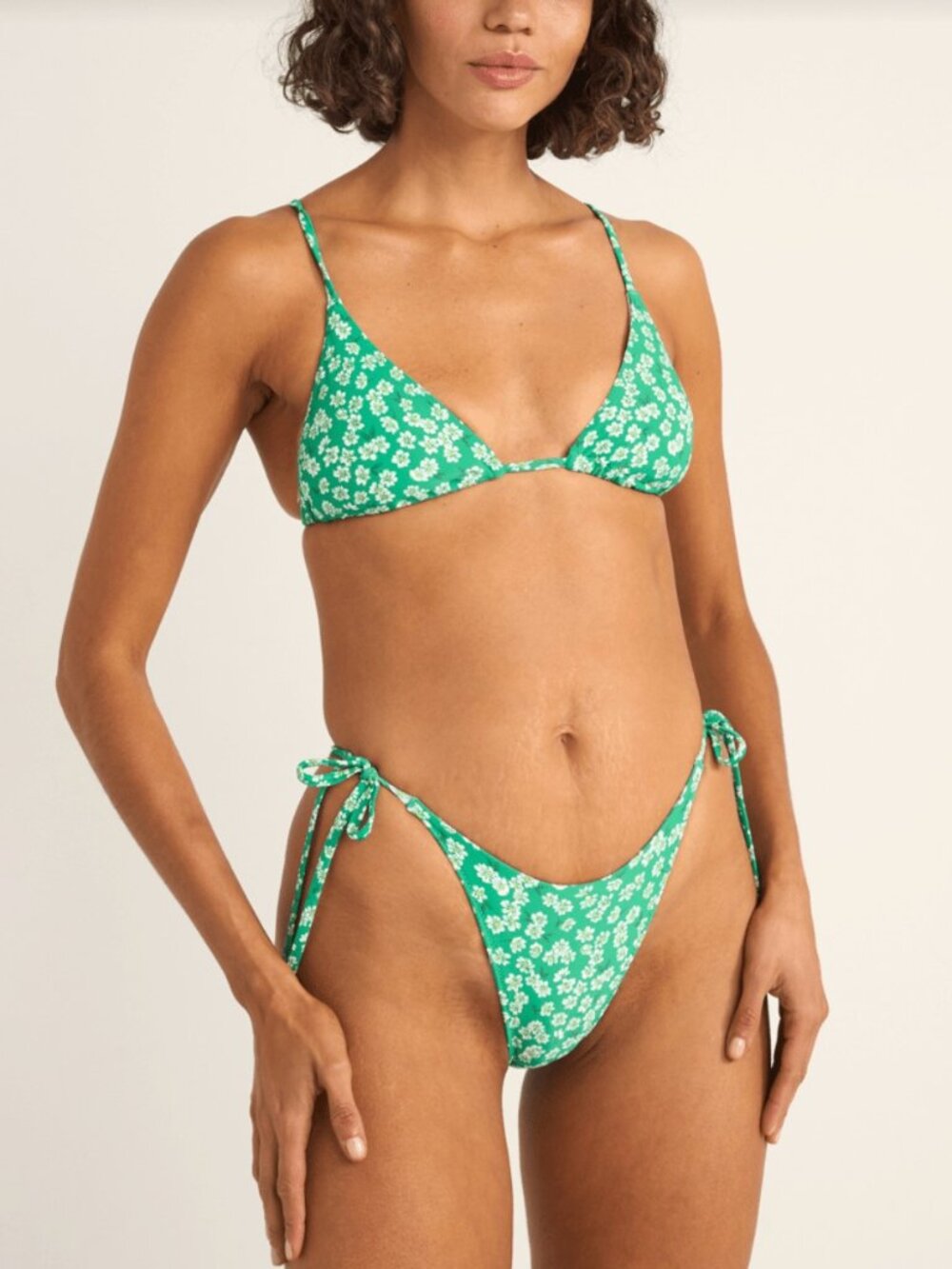 Rhythm Floral Slide Tri Top & Isla High Leg Thong Bottoms - Evergreen - Size S/M